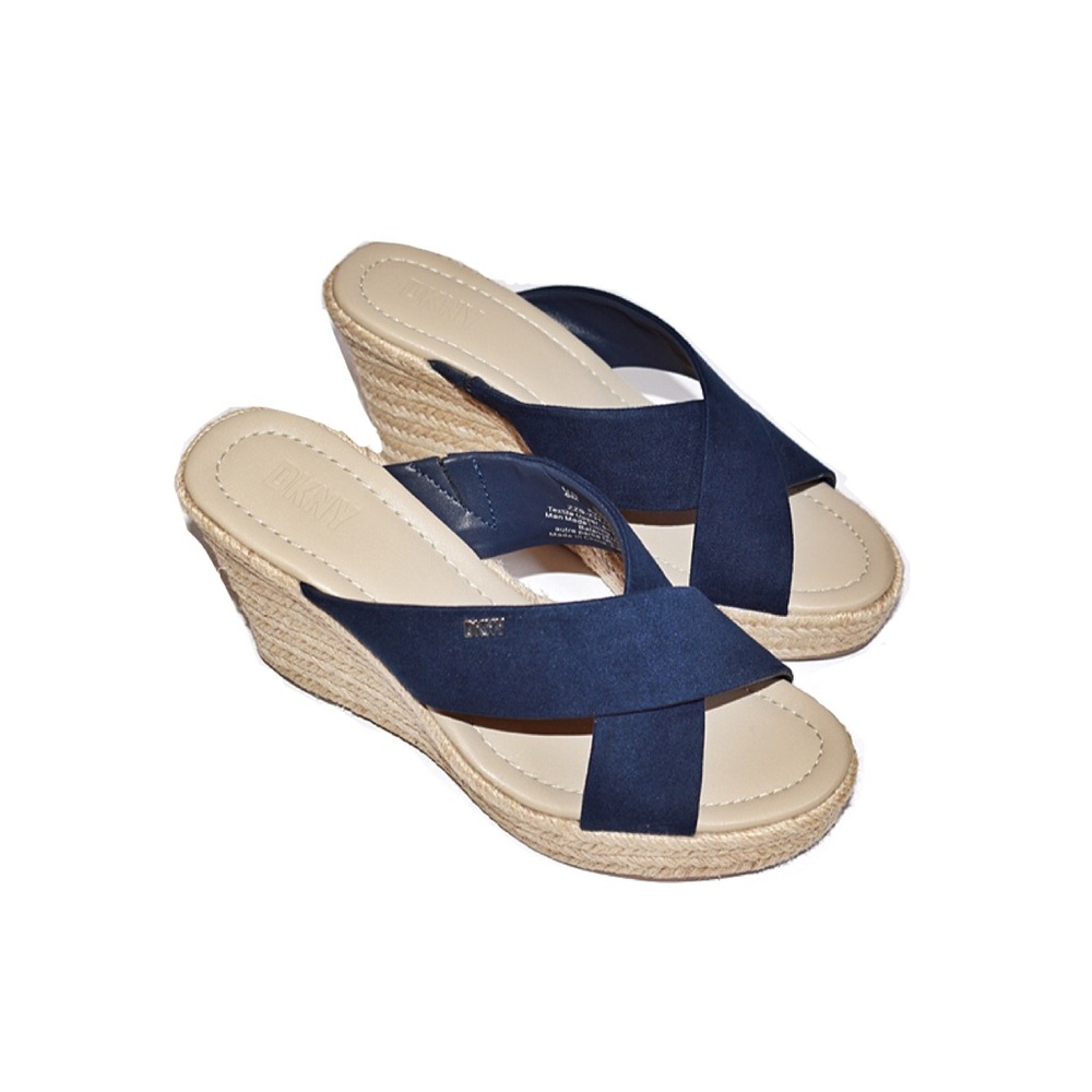 DKNY Navy Suede Espadrille Wedge Sandals